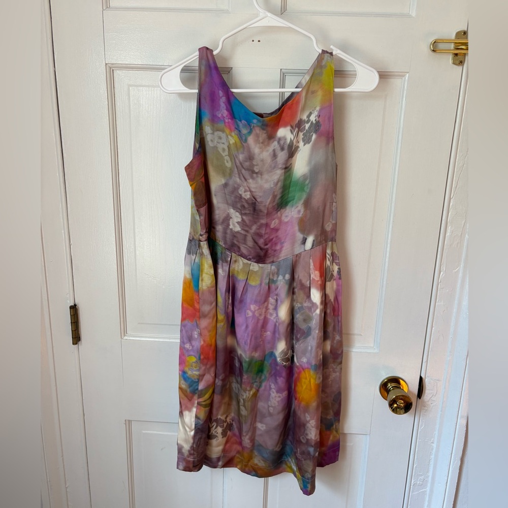 ERDEM 100% Silk Watercolor Floral Fit-and-Flare Mini Dress Multicolor, US Size 8